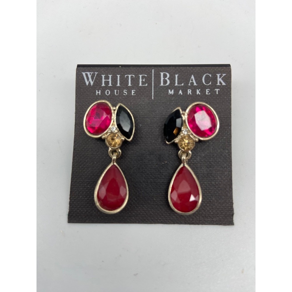 White House Black Market Earrings‎ Red Pink Black Statement Drop 570089533 Gold